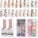 Makartt Nail Art Foil Glue Gel with Flower and Butterfly Foil Sticker Nail Prints Set Nail Transfer Tips Christmas Art DIY 15ML, 20PCS (2.5cm100cm) Stickers, Nail Dryer Curing Lamp Required Makartt