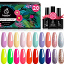 Beetles 20 Pcs Gel Nail Polish Kit, Spring into Summer Collection Soak Off Nail Gel Polish Pastel Nail Polish Neon Gel Polish Starter Kit with Glossy & Matte Top Coat and Base Coat beetles Gel Polish Store