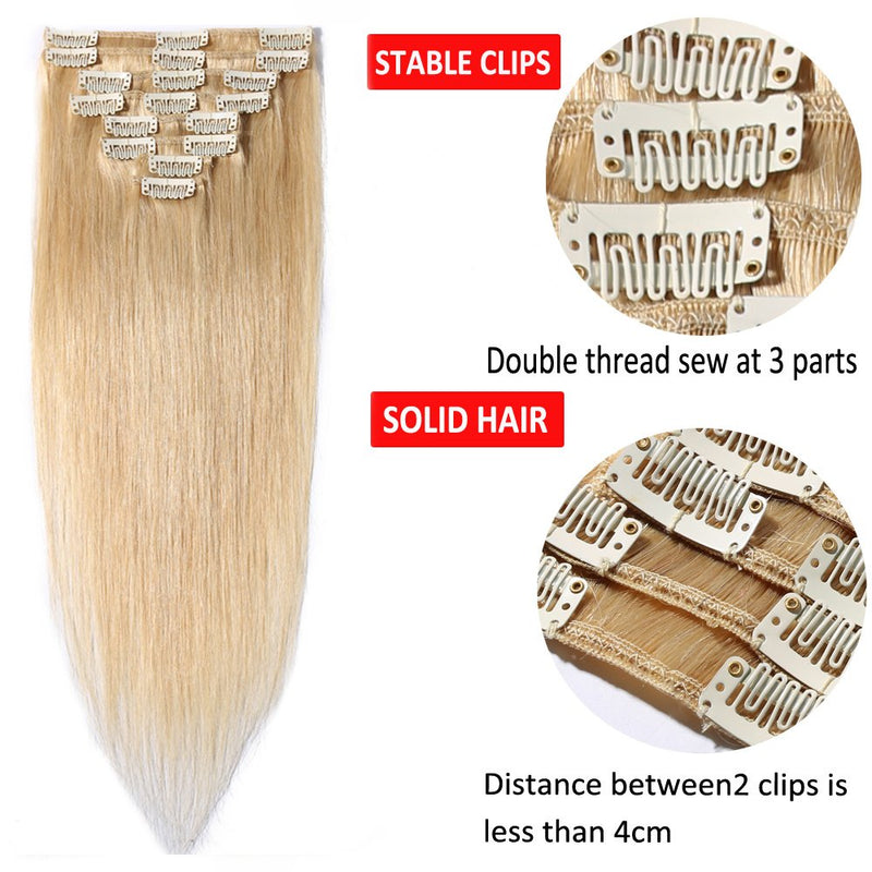 Clip in Human Hair Extensions 14 Inch 60g Thin Standard Weft 8 Pcs 18 Clips Soft Silky Straight Remy Hairpieces for Women Gift Beauty
