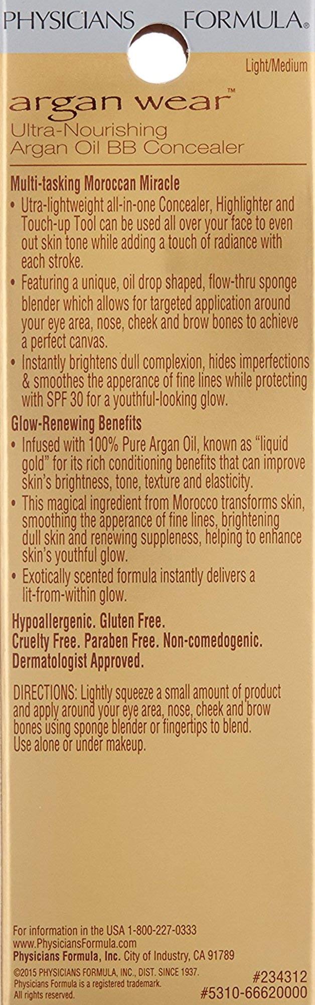 Physicians Formula Argan Wear Ultra-Nourishing Argan Oil SPF 30 BB Concealer, Light/Medium, 0.35 Ounce Physicians Formula