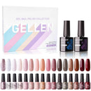 Gellen 16 Colors Gel Nail Polish Kit With Top Base Coat - Pastel Pink Red Nudes Brown Colors Collection, Trendy Neutral Opaque Sparkle Glitters Nail Art Colors Home Gel Manicure Set Gellen
