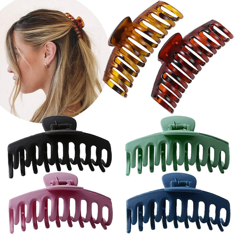 Large Hair Claw Clip for Women - 4.3″ Jumbo Hair Clips Strong Hold Hair Catch Barrette Jaw Clamp for Thick/Thin Hair Tortoise Barrettes Celluloid Big Fashion Hair Styling Accessories Girls (6 Packs) SUNCHARM