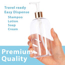 16 oz / 500 ml Clear Plastic PET Boston Round Bottle (BPA Free) with (12 pack, Gold Lotion Pump) JUVITUS
