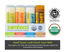 ZAMBEEZI Fair Trade, Organic Beeswax Lip Balm - Variety 4 Pack (Lemongrass, Tangerine, Suncare and Honeybalm) - Ethically Sourced Zambeezi