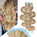 24 Inch Tape in Human Hair Extensions Highlight Wavy Thin Hair 100g 40pcs/pack Seamless Skin Weft Glue in Body Wave Human Hairpieces Balayage