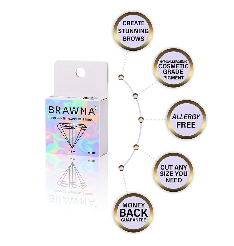 White Pre Inked String for Eyebrow Mapping - Microshading Supplies - Brow Henna Tinting Kit - Eyebrow Measuring Tool - 2 Pack BRAWNA