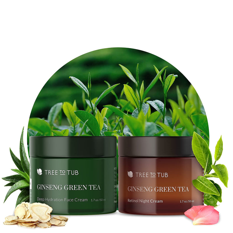 Natural Face Cream & Retinol Night Cream – For Sensitive Skin – Anti Aging Bundle By Tree To Tub – Made with Hyaluronic Acid, Ginseng, Green Tea Tree to Tub