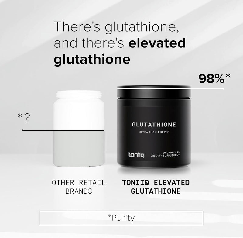 Toniiq Ultra High Strength Glutathione Capsules - 1000mg Concentrated Formula - 98%+ Highly Purified and Bioavailable - Non-GMO Fermentation - 60 Capsules Reduced Glutathione Supplement Infinity Warehouse