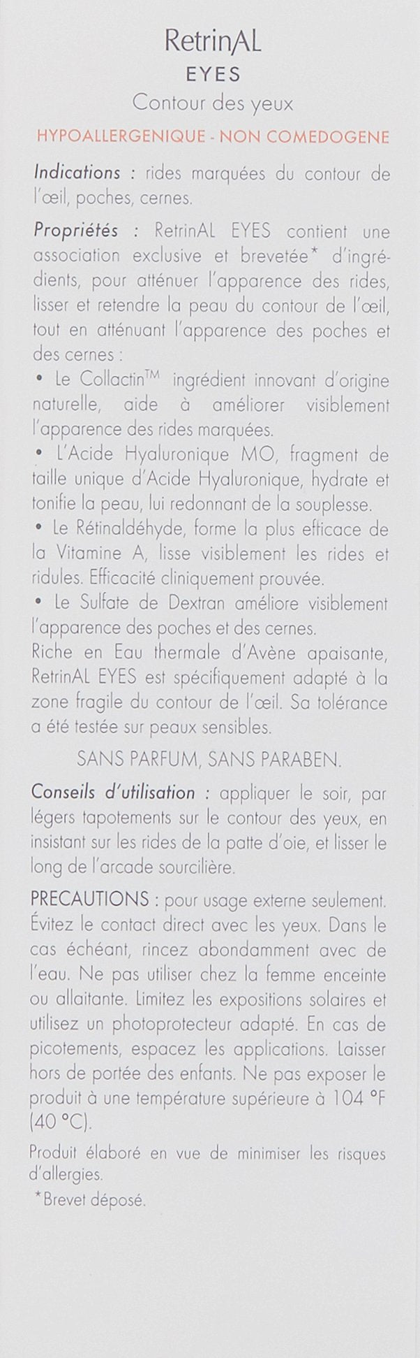 Eau Thermale Avene - RetrinAL EYES - Retinaldehyde & Hyaluronic Acid - Minimizes Appearance of Under-Eye Lines, Puffiness & Dark Circles - 0.5 fl.oz. Eau Thermale Avène