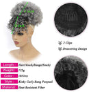 G&T Wig Afro High Puff Hair Bun Drawstring Ponytail With Bangs Short Kinky Curly Pineapple Pony Tail Clip in on Wrap Updo Hair Extensions for African American Black Women (1B/Grey) G&T Wig Store
