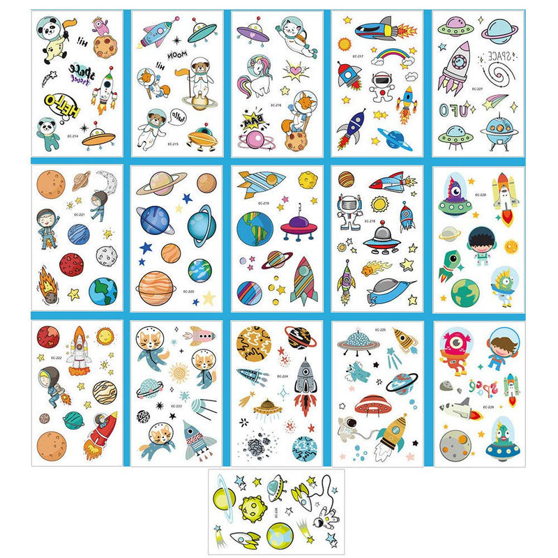 Ooopsi Space Temporary Tattoos for Kids - More Than 140 Tattoos (Pack of 16 Sheets) - Waterproof Universe Outer Space Tattoos Sticker for Children Boys Birthday Party Favors Ooopsi Store