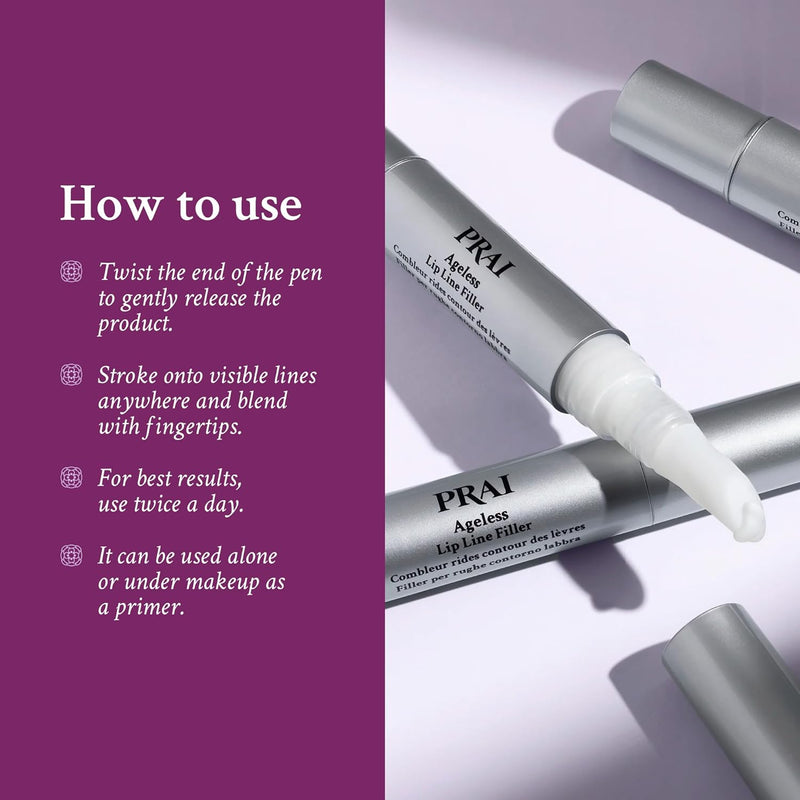 PRAI Beauty Ageless Lip and Line Filler for Instantly Ageless Lips | Lip Serum that Plumps, Smooths, & Fills In Lines | Moisturizing Lip and Line Filler with Vitamins C & E to Boost Collagen Infinity Warehouse