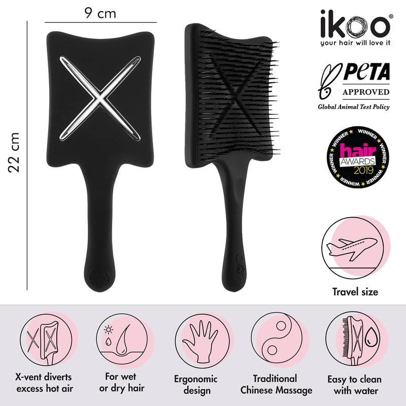 ikoo Paddle X Pops Hair Brush for Women, Small, Scalp Massaging Bristles for Detangling Wet or Dry Hair, X-Vent Releases Excess Hot Air for Easy Blow Drying, Cruelty-Free - Acrylic, Beluga Black ikoo