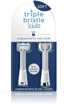 Triple Bristle Kids Sonic Toothbrush Replacement Heads | Patented 3 Brush Head Design | Angled Bristles Clean Each Tooth | Kids Sized Electric Brush Head Refill | Safe on Braces | 2 Pack Triple Bristle