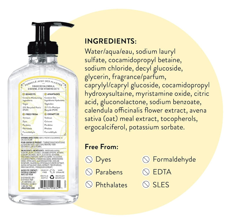 J.R. Watkins Gel Hand Soap For Bathroom or Kitchen, Scented, Cruelty Free, 11 Fl Oz, Lemon, 3 Pack Infinity Warehouse