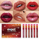 evpct 6Pcs Matte to Glitter Liquid Lipstick Long Lasting Lips Set Kit,6 Colors Diamond Red Glitter Sparkly Glossy Waterproof Lipstick Metallic Shimmer Brown Pink Lipgloss Lip Gloss Sets for Women evpct