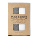 Extra Long Exfoliating Bath Cloth/Towel - 2 Pack - 36" Long, Gray and White Nylon Bath Cloth/Towel, Stitching on All Sides for Added Durability Mayberry Health and Home