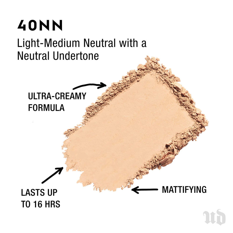 Urban Decay Stay Naked The Fix Powder Foundation, 40NN - Matte Finish Lasts Up To 16 Hours - Water & Sweat-Resistant - Comes with Charcoal-Infused Sponge URBAN DECAY