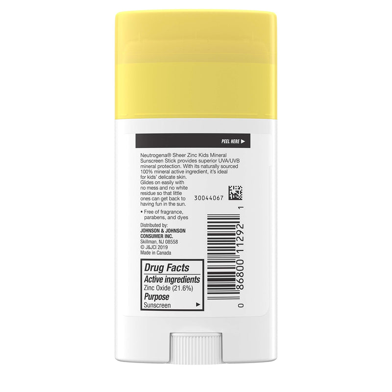 Neutrogena Sheer Zinc Oxide Kids Mineral Sunscreen Stick, Broad Spectrum SPF 50+ & UVA/UVB Protection & Water Resistant with Residue Free, No Mess Application/Oil/Paraben/Fragrance, 1.5 Oz Neutrogena