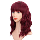 ENTRANCED STYLES Wine Red Wigs with Bangs for Women Synthetic Short Wavy Bob Wigs Wine Red Color 14 Inches Curly Wig Natural Looking ENTRANCED STYLES