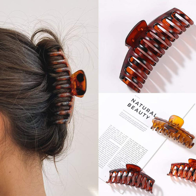 Large Hair Claw Clip for Women - 4.3″ Jumbo Hair Clips Strong Hold Hair Catch Barrette Jaw Clamp for Thick/Thin Hair Tortoise Barrettes Celluloid Big Fashion Hair Styling Accessories Girls (6 Packs) SUNCHARM