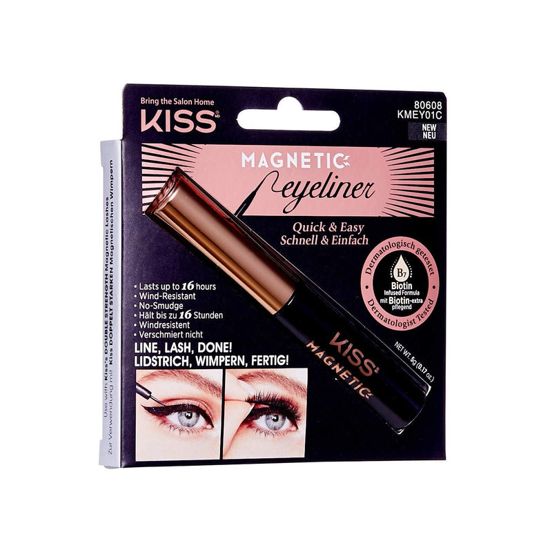 KISS Magnetic Eyeliner, Black, 0.16 Ounce, Smudge Proof, Biotin Infused, Free of Synthetic Fragrances, Dyes, Parabens, Petrochemicals, And Formaldehyde with Precision Tip Brush KISS