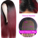 UNice Ombre Burgundy Lace Closure Human Hair Wig for Black Women, Brazilian Remy Hair 4x4 Lace Closure Red Wigs Pre Plucked with Baby Hair 150% Density 1B 99J Color (12 inch) UNICE Store