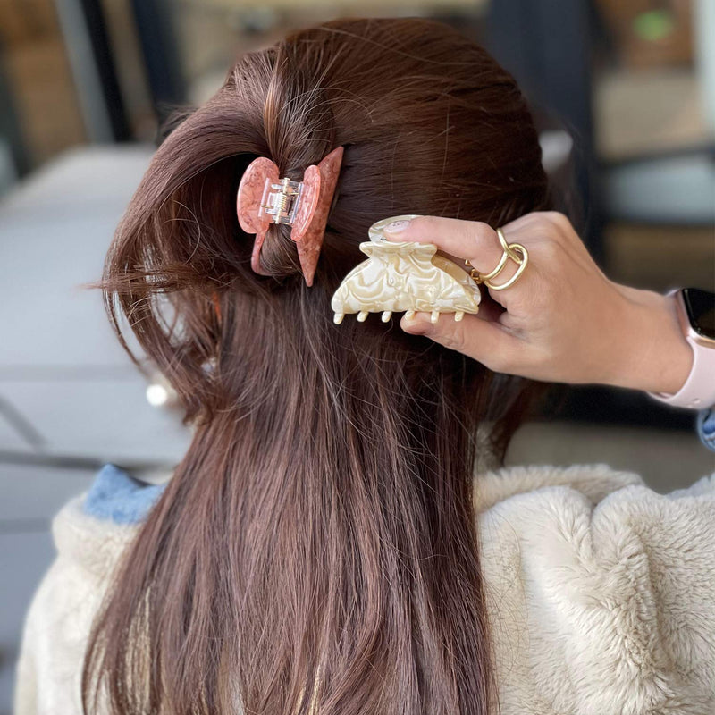 JIRIS 2PCS 2.75 inches Hair Claw Banana Clips tortoise Barrettes Celluloid French Design Barrettes celluloid Pattern print Small Fashion Accessories for Women Girls(SET5) JIRIS