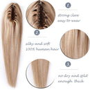 100% Remy Human Hair Ponytail Extension One Piece Claw/Jaw Clip Ponytail Hairpiece Clip In Pony Tail Extensions For Girl Lady Women Long Straight