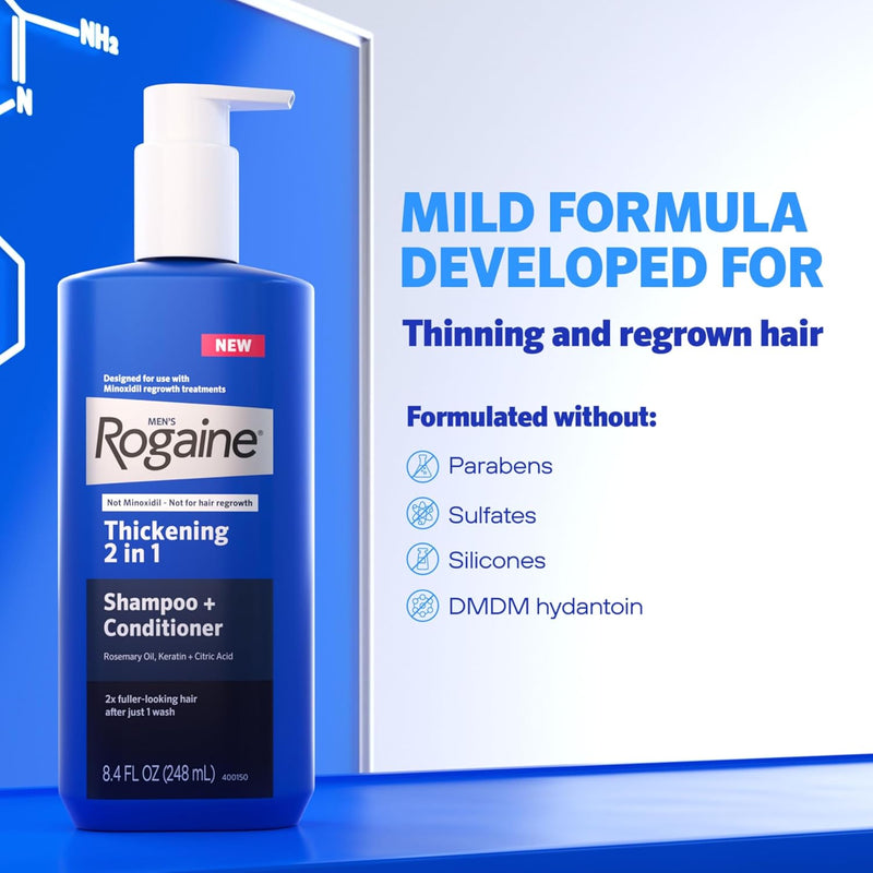 Rogaine Men's Thickening 2 in 1 Shampoo + Conditioner, Hair Thickening Shampoo & Conditioner with Rosemary Oil, Keratin & Citric Acid Leaves Hair Visibly Thicker, Not Minoxidil, 8.4 fl. oz Infinity Warehouse