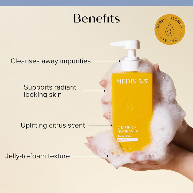 MEDIX Vitamin C Body Wash + Retinol Body Lotion Crepey Skin Moisturizer 2PC Set | Anti Aging Retinol Body Cream + Gel Body Cleanser Skincare Set For Women, Men, & Firmer Looking Skin, 2PC Infinity Warehouse