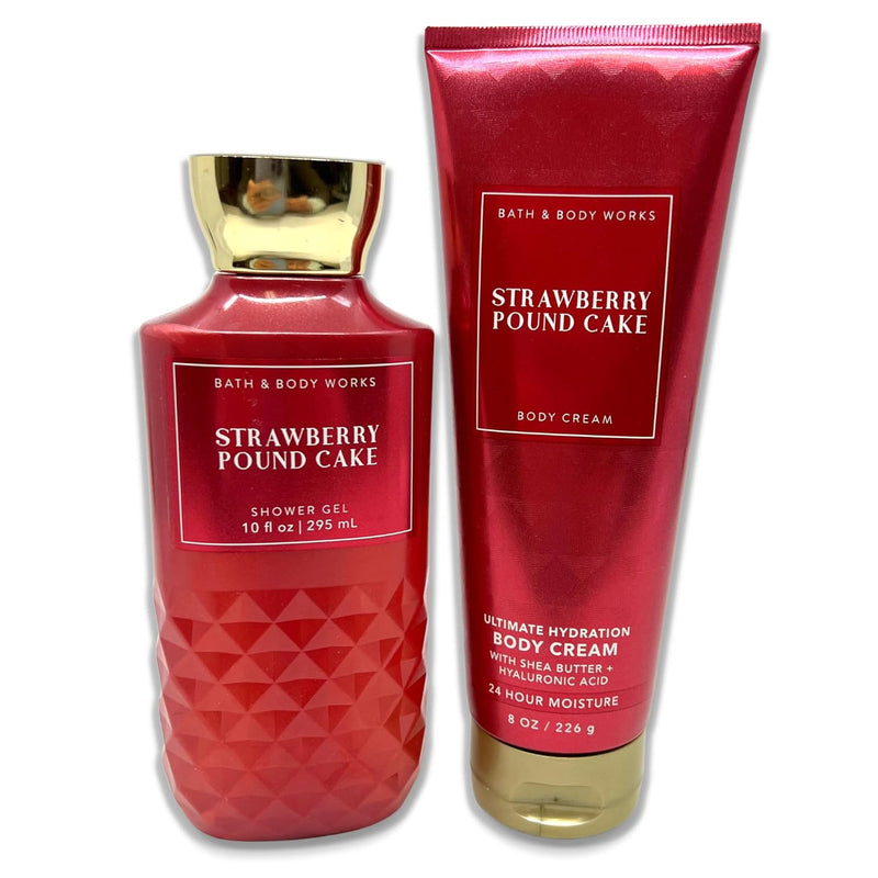 Bath & Body Works - Strawberry Pound Cake - 2 Piece bundle - Shower Gel 10 fl oz and Ultimate Hydration Body Cream 8 oz Infinity Warehouse