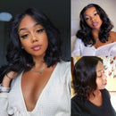BLY Human Hair Wigs Lace Front 4x4 Closure Bob Wigs Body Wave Virgin Hair 10 Inch 150% Density Pre Plucked with Baby Hair Natural Color For Black Women BLY