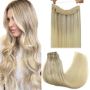 GOO GOO Hair Extensions Wire Hair Extensions Ombre Ash Blonde to Golden Blonde Mixed Platinum Blonde 12 Inch 70g Hairpiece Remy Human Hair Extensions Real Hair GOO GOO