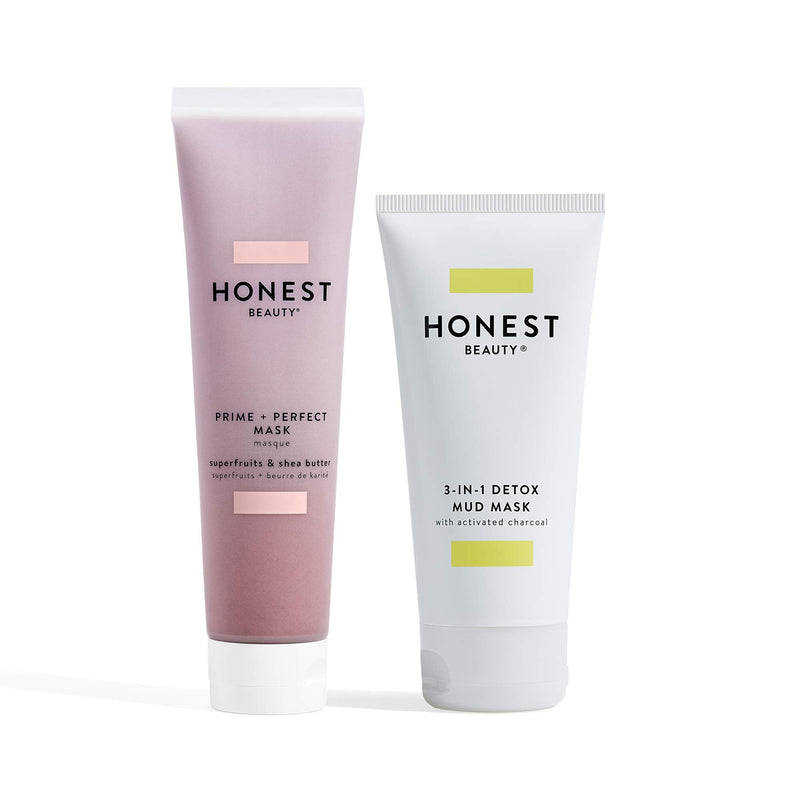 Honest Beauty Prime + Perfect Mask with Superfruits & Shea Butter with 3-in-1 Detox Mud Mask With Activated Charcoal & Jeju Volcanic Ash Honest Beauty