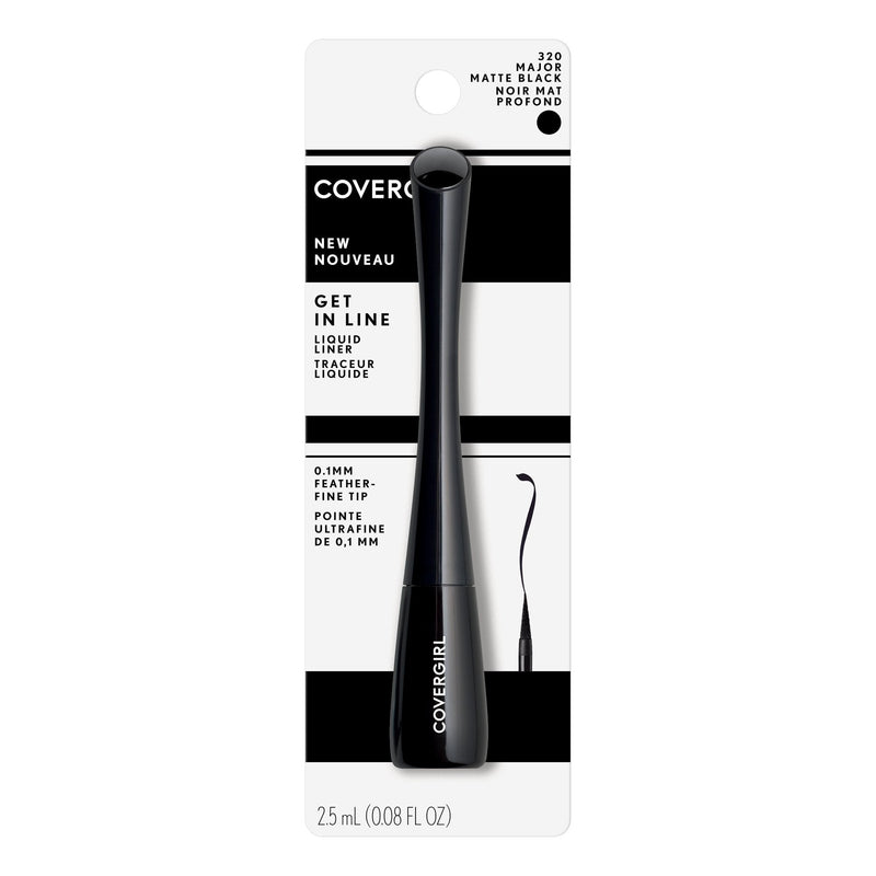 COVERGIRL Get In Line Liquid Eyeliner, Black Crystal, Long Lasting, 0.08 Ounces, Feather-Fine Tip, Contour-Grip Handle, Quick-Dry Liquid Eyeliner, Removes Easily COVERGIRL
