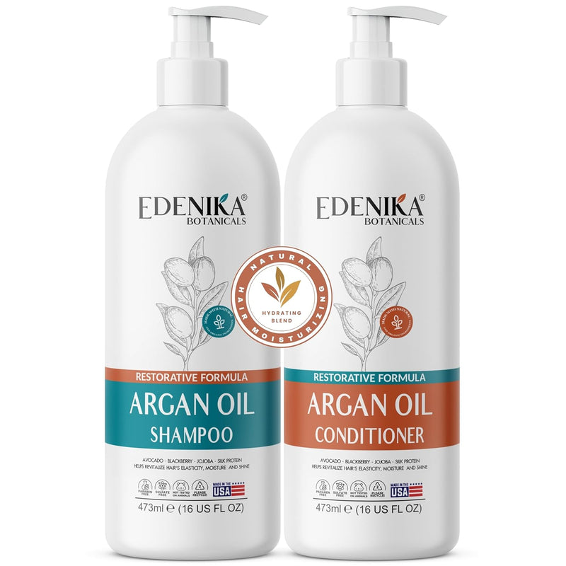 Argan Oil Shampoo and Conditioner Set with Biotin, Repairs Dry & Damaged Hair, Deeply Hydrating & Nourishing, Women & Men, Sulfate-Free, Organic, 16 fl oz Each Infinity Warehouse