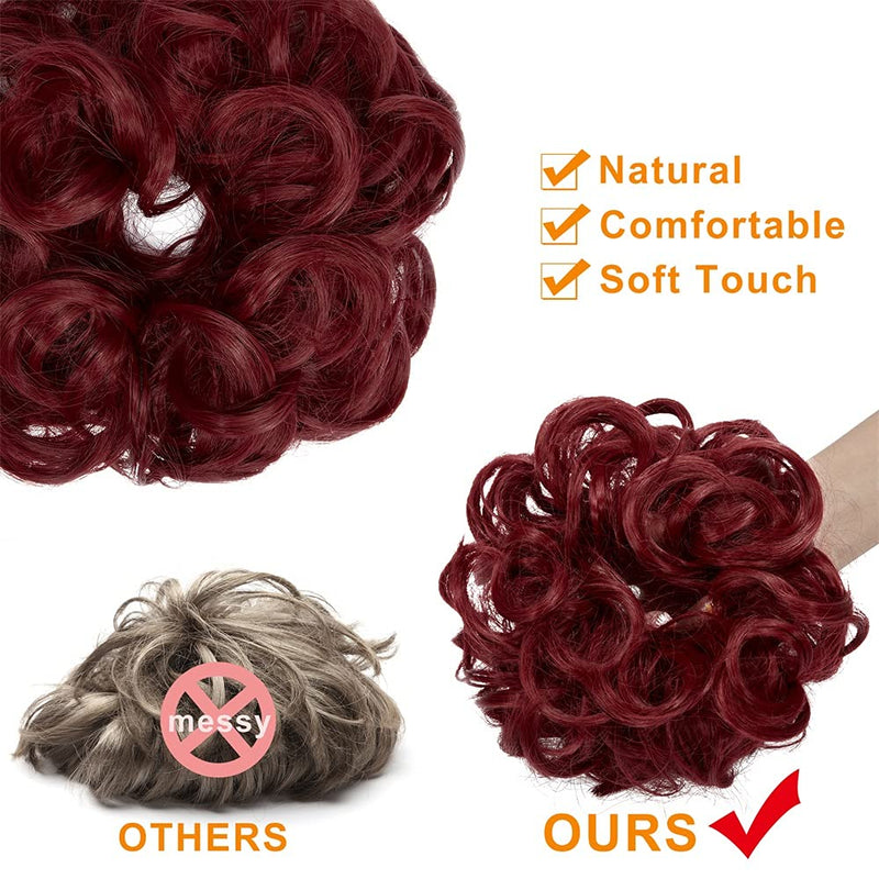 Messy Bun Hair Piece for Women Thick Updo Scrunchies Hair Extension Ponytail Hair Accessories Dark Red OMGREAT