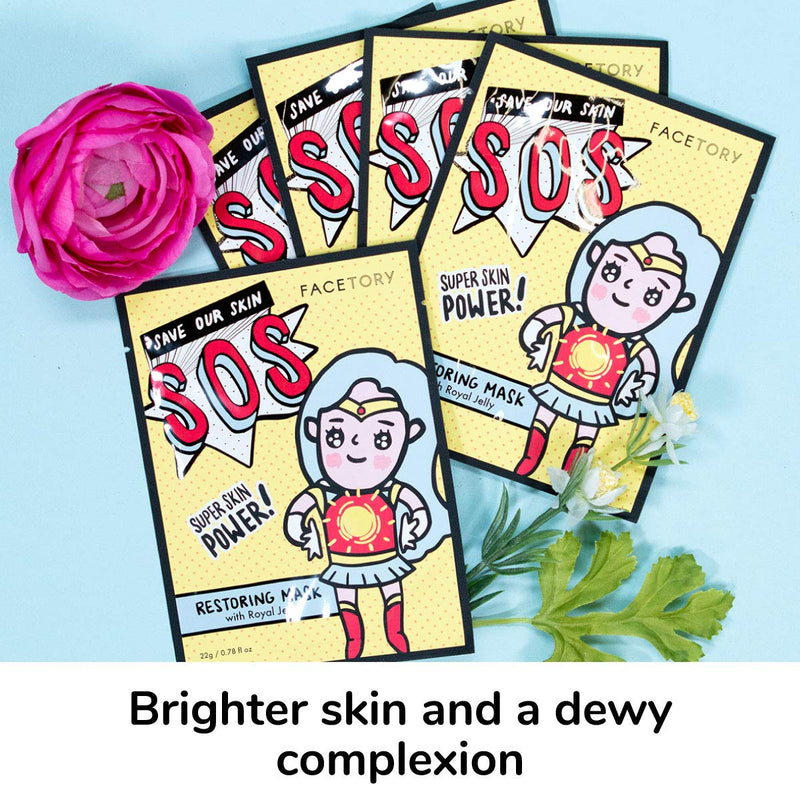 FaceTory SOS Restoring Sheet Mask with Royal Jelly - Soft Sheet Mask, For Oily, Combo, Dry, and Acne-prone skin - Soothing, Calming, Moisturizing Face Mask (Pack of 10) FACETORY