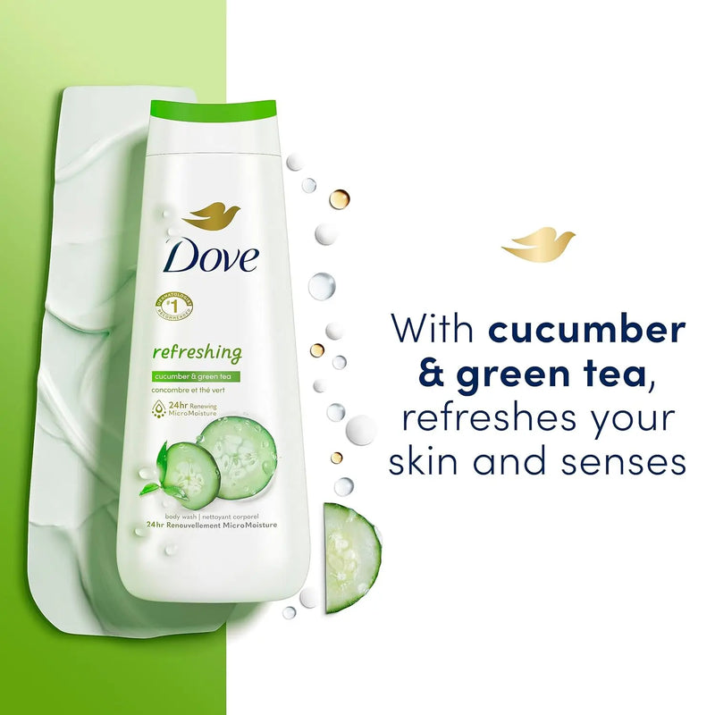 Dove Body Wash Deep Moisture, Sensitive Skin, Cucumber and Green Tea, and Shea Butter & Vanilla Collection 4 Count Skin Cleanser with 24hr Renewing MicroMoisture 20 oz Infinity Warehouse