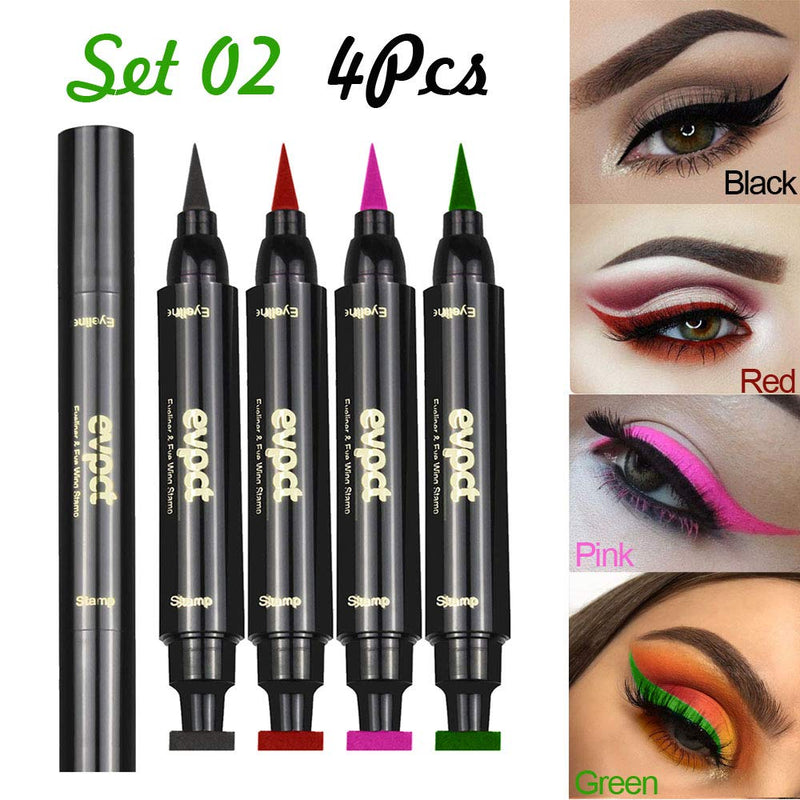 evpct Blue Pink Eyeliner Stamps Set,Eye Stamp Wing Eyeliner,Winged Eyeliner in Seconds, Eye Liners for Women Waterproof Liquid Eyeliner Colorful Set Black Cobalt Blue Green Purple Red Gel Eyeliner Pencil Pen Kit(4-Pack) evpct