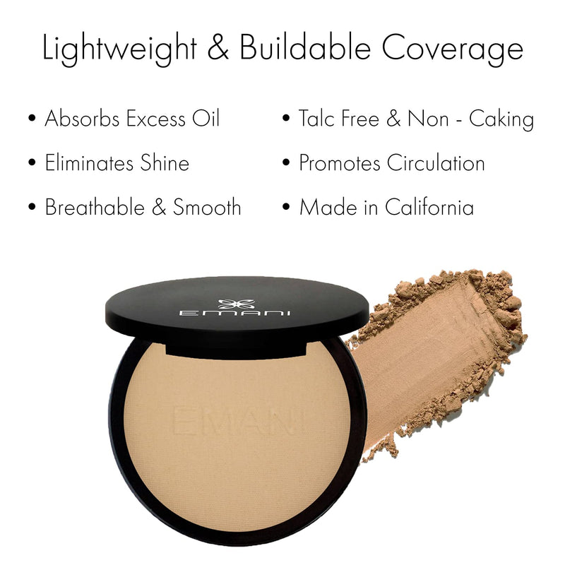 Emani Flawless Matte Powder Foundation - Medium to Full Coverage, Lightweight & Nourishing - Crease-Free & Non-Caking Finish - 12 Grams, Deep Golden (Medium Tan) Emani