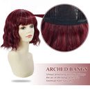 ROSEBUD Wavy Bob Wig with Bangs Natural Wine Red Wig Synthetic Hair Shoulder Length Short Curly Wigs for Women Rose bud