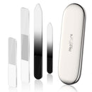 Glass Nail File and Nail Shiner, 4PC Crystal Nail File and Nano Glass Nail Buffer, Premium Set with Case, Professional Manicure Tool Fingernail Czech File for Natural Nail, Gift for Women and Girls HealPure