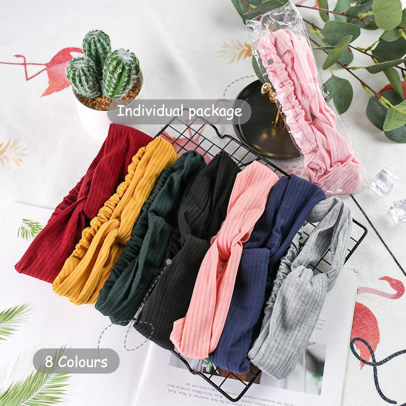 3 otters Women's Headbands, 8PCS Fashion Headbands for Women Cloth Headband Boho Stretchy Hair Bands, Hair Accessories 3 otters
