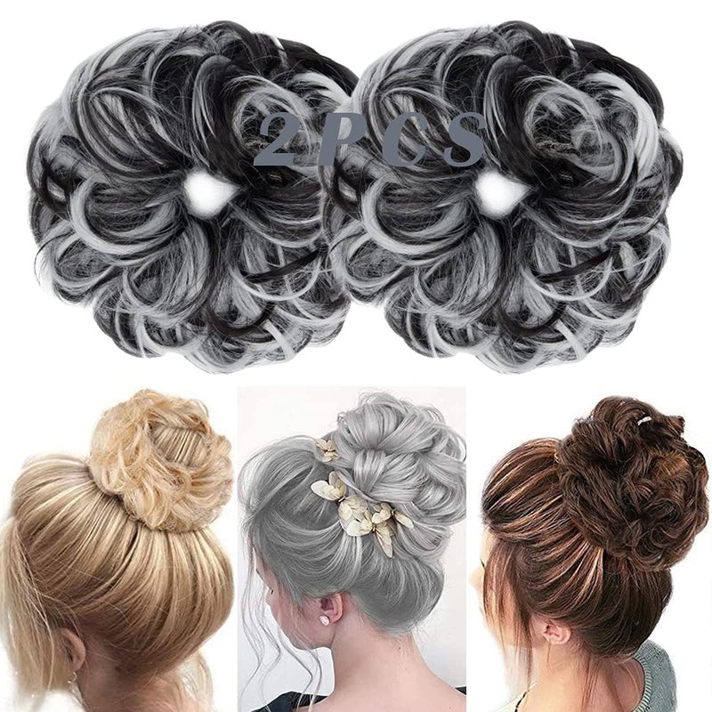 Messy Bun Hair Piece for Women Thick Updo Scrunchies Hair Extension Ponytail Hair Accessories Natural Black Mix Silver Grey OMGREAT