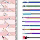 MelodySusie 10pcs Nail Drill Bits Set, 3/32 Inch Diamond Cuticle Nail Bits Kit for Nail Drill E-File, Manicure Pedicure Remover Tools for Acrylic Gel Nails, Salon Home Nail Care Supplies, Rainbow MelodySusie