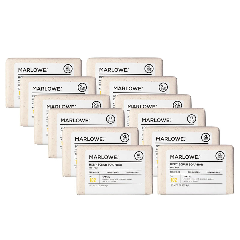 MARLOWE. No. 102 Body Scrub Soap 7 oz, Santal, Exfoliating Soap Bar with Shea Butter, Olive Oil & Green Tea Extracts, Cleanses, Smooths & Revitalizes Skin, Warm Amber, Spice & Citron Scent Infinity Warehouse