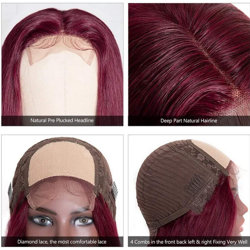 Beauty Forever Hand Tied T Part Lace Wig Human Hair Lace Part Wigs Long Straight Hair 24inch 99J Color Middle Part 150% Density For Black Women Beauty Forever Store