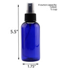 4oz Blue PLASTIC Fine Mist Spray Bottles (12-Pack w/ Black Sprayers); BPA-Free Plastic Spritzer Bottles, Labels Included; PET